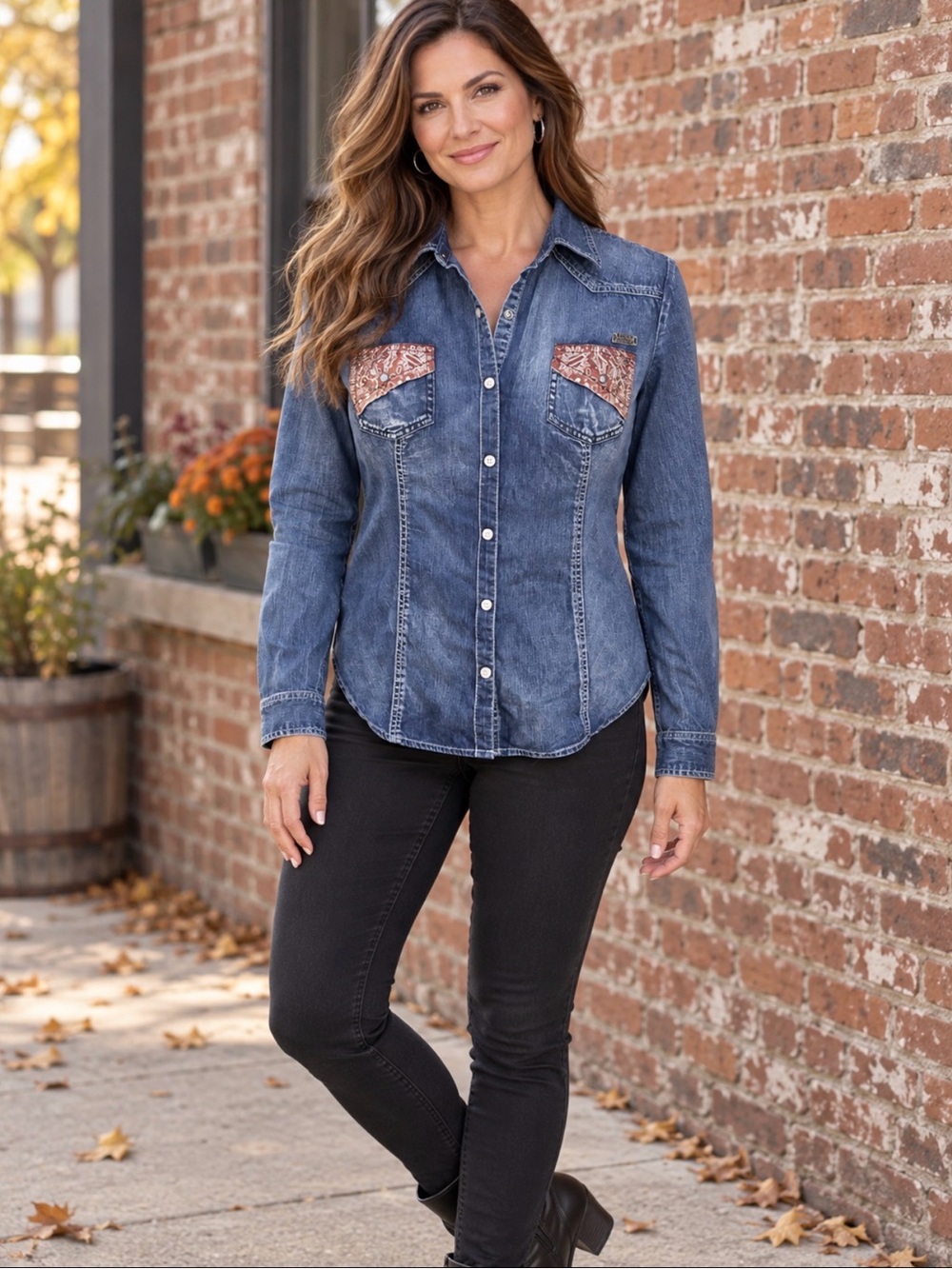 Harley-Davidson Blue Denim snap button Shirt with Embroidered Pockets